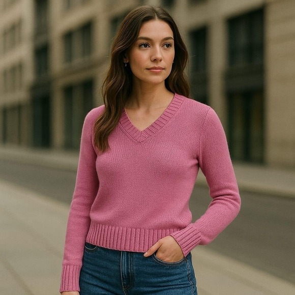 Lauren Ralph Lauren Cotton Knit V-Neck Sweater Pink Petite Size P/P - Picture 3 of 9